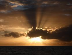 Rays of sunrise over Moreton Bay